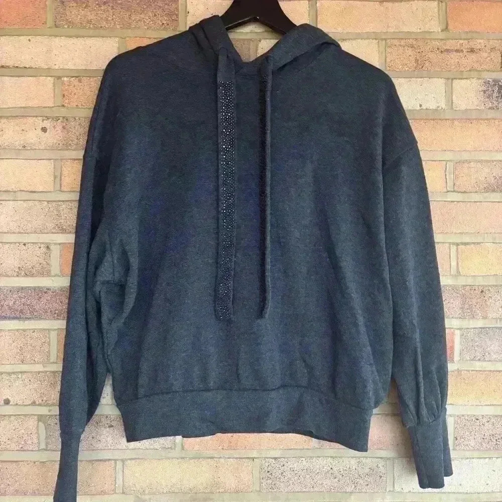 Express embellished drawstring long sleeve pullover fleece sweatshirt hoodie